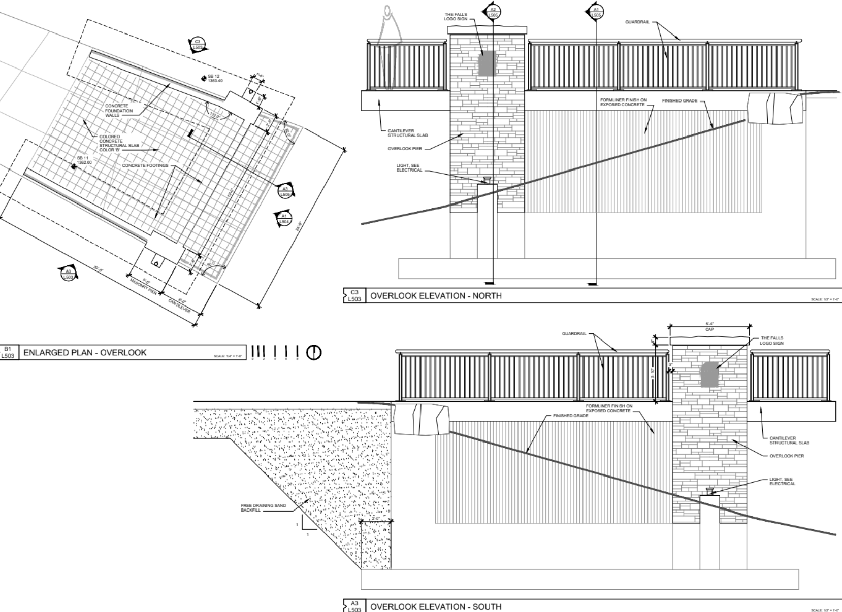Overlook — enlarged plan and north/south elevations